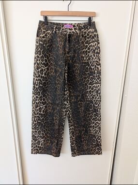 Edikted Womens Small Leopard Printed Low Rise Baggy Jeans 100% Cotton Chic Y2K